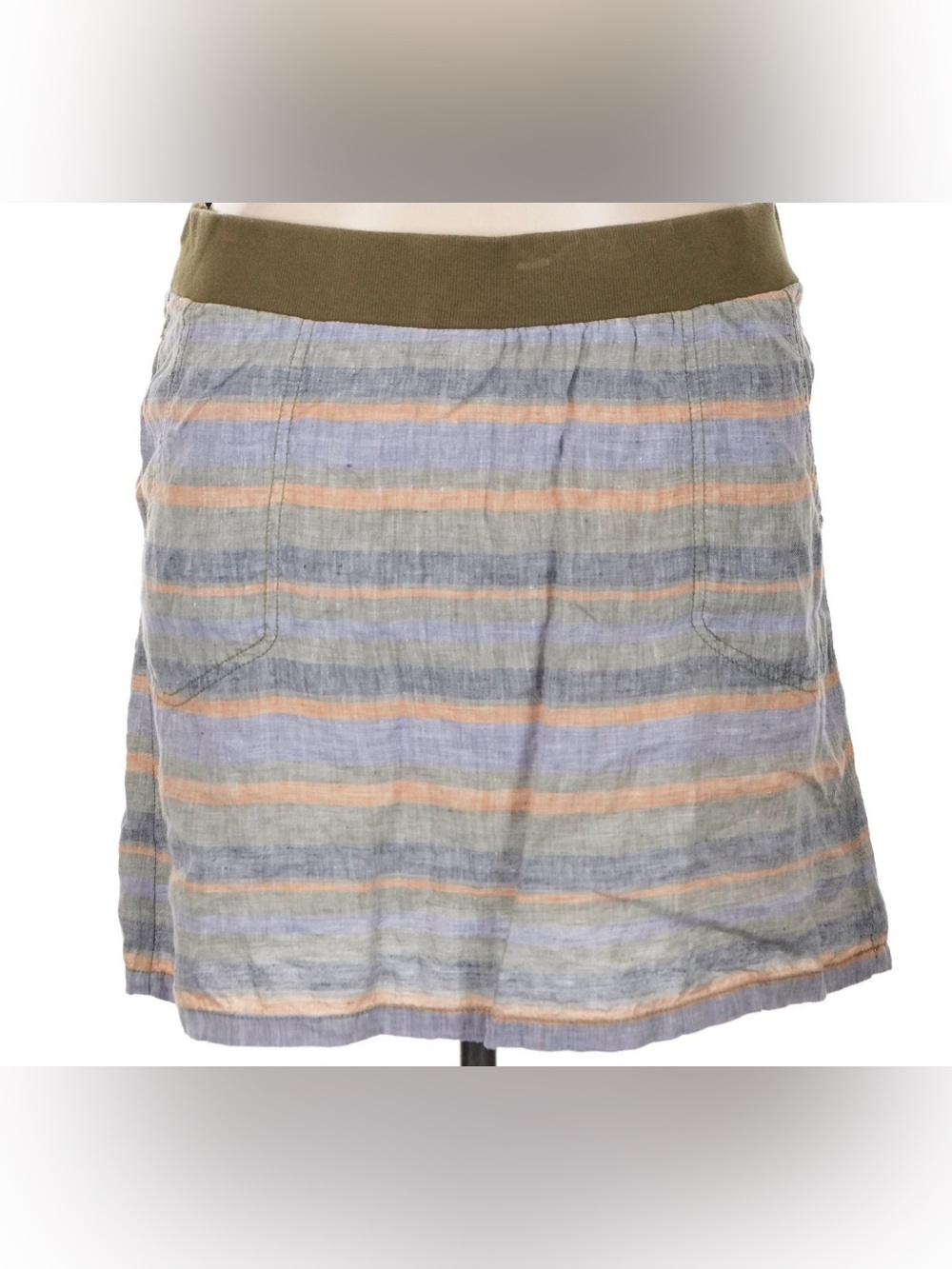 Toad&Co Striped Linen Skirt Womens XL Blue Orange Gray Casual Summer Beach Boho